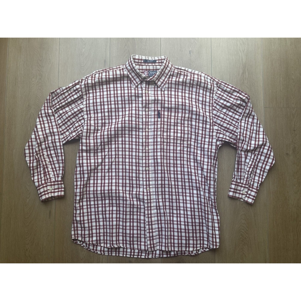 Vintage Chaps Ralph Lauren Flannel Shirt Men's XL Red Plaid Long Sleeve Cotton